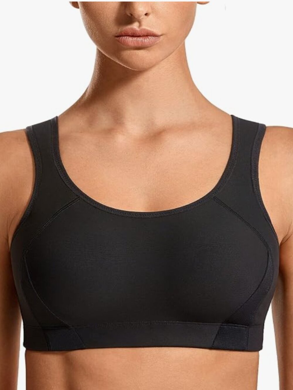 SYROKAN Women's Double Clasps Sports Bra Wireless High Impact Support 32H Black